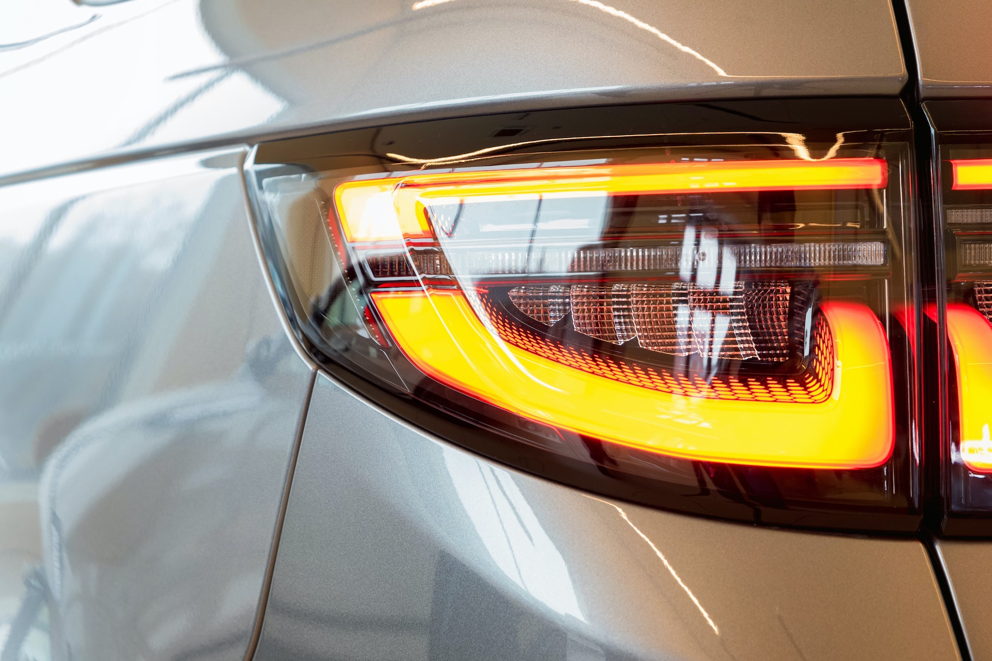Close up detail of the red car rear light