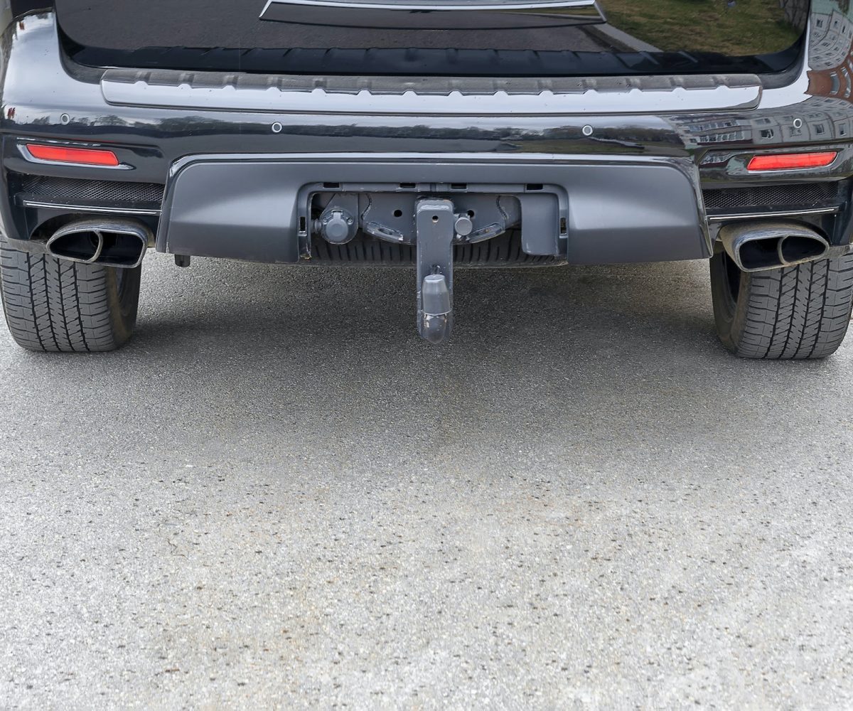 Tow hitch for towing a trailer of SUV. Day, horisontalshot Front view